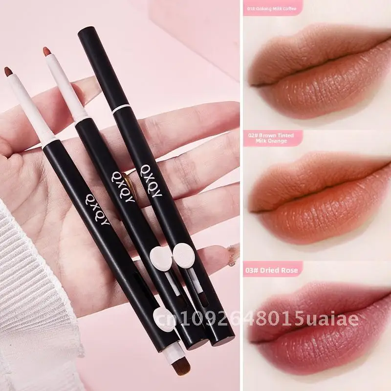 QXQY Pennello a doppia linea per labbra Nebbia morbida opaca Colore setoso Cintura per labbra Doodle Tazza non facile da attaccare Compatibile con la pelle neutra