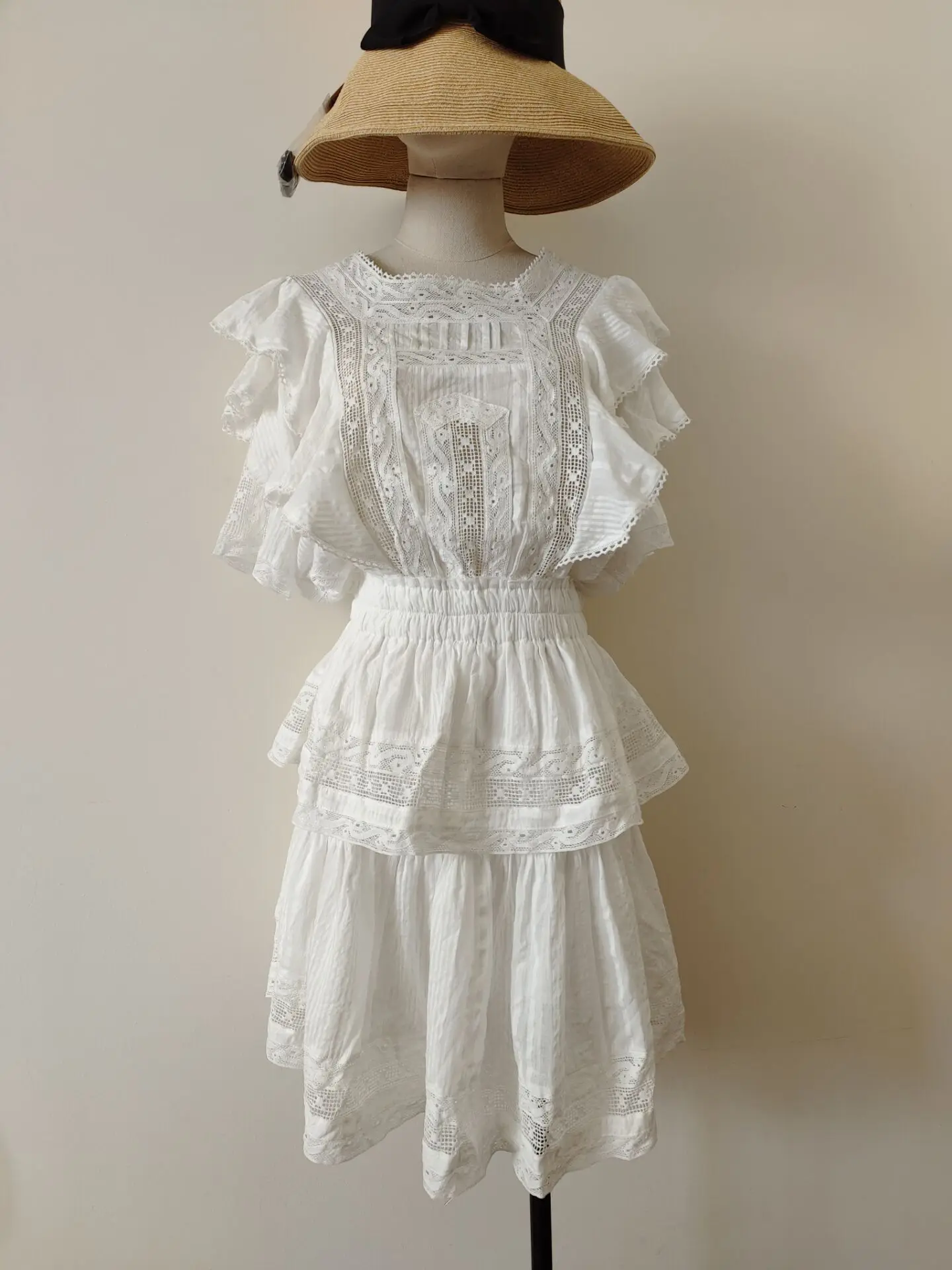 TEELYNN-Vestido feminino em mini camadas com renda borboleta, algodão branco vintage, bordado floral, alta qualidade, vestidos de festa, verão, 2021