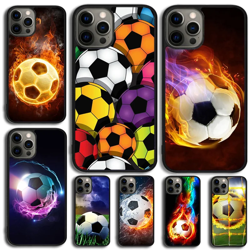 Fire Football Ball Soccer Phone Case Cover For iPhone 15 16 14 XR XS 11 12 13 Mini Pro MAX Plus