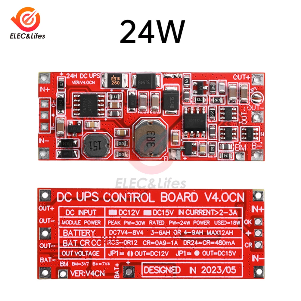 DC12V/15V 24W 1A 18W 0.5A UPS Power Supply Module Uninterruptible Power Control Board 2S V4.0CN Charge Step Up Protection Module