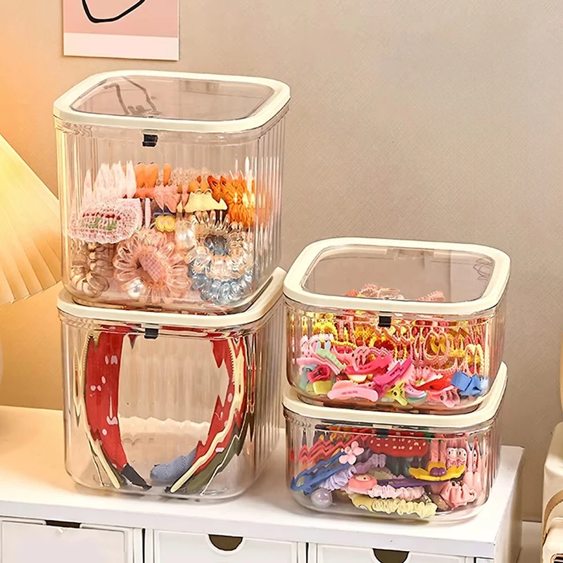 1pc Hair Accessory Storage Box, Desktop Press On Jewelry Box, with Lid, Girls' Rubber Band Headband Hair Clip Organizing Box