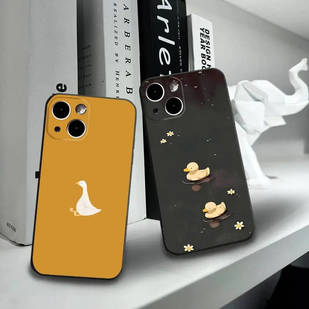 

duck Cartoon Phone Case For iPhone16,15,14,13,12 Mini 11 Pro XR,X,XS,MAX 7,8 Plus Silicone Cover Soft Black