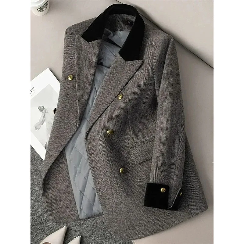 

Ladies Fashion Patchwork Blazer Jacket Korean Feminine High-end Tops Outwear Spring Autumn Women Large Size 4XL Casual Suit Coat