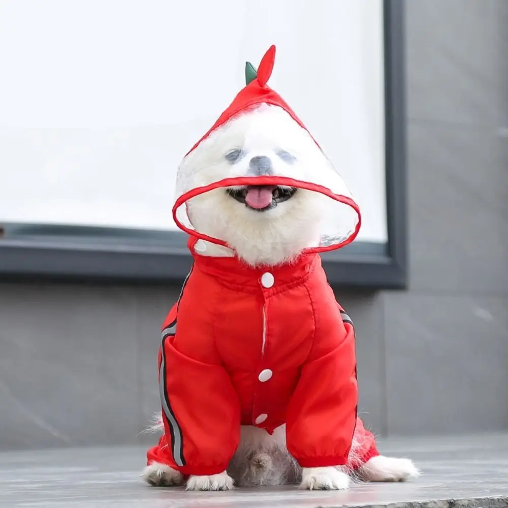 

Cartoon Dog Raincoat with Hood Adjustable Funny Shape Waterproof Rain Jacket Buckle Reflective Four Legs Dog Costume Puppy