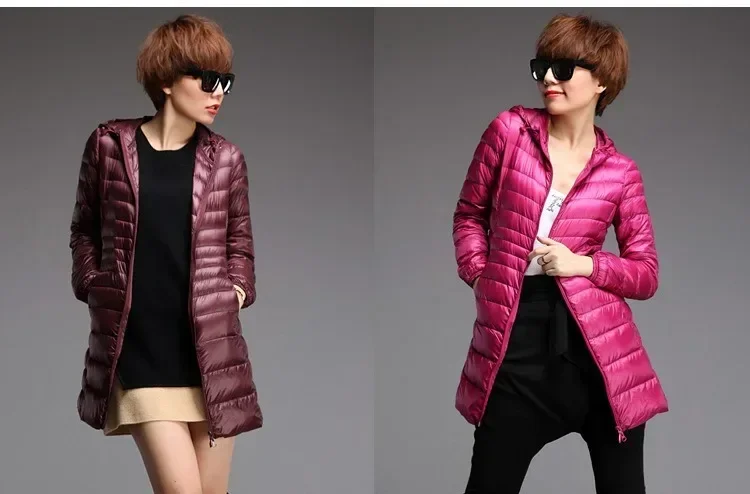 Leichte Daunen jacke Frauen plus Größe weiße Enten Daunen jacke Innen stoff mantel Damen lange Winter mütze abnehmbare Kapuze weiblich – Detail 9