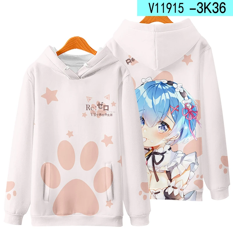 Hoodies Re Zero Cosplay Hoodie Anime Emiria Print Sweatshirt Rem and Ram Tracksuit Men Women Streetwear Clothes