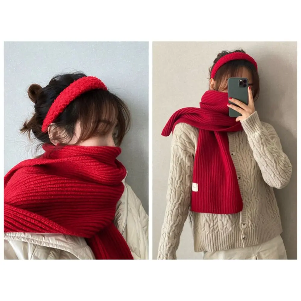 Winter Fashion Solid Color Knitted Scarf Thicken Neck Cover Thermal Neck Warmer Windproof Women Scarf Women Men