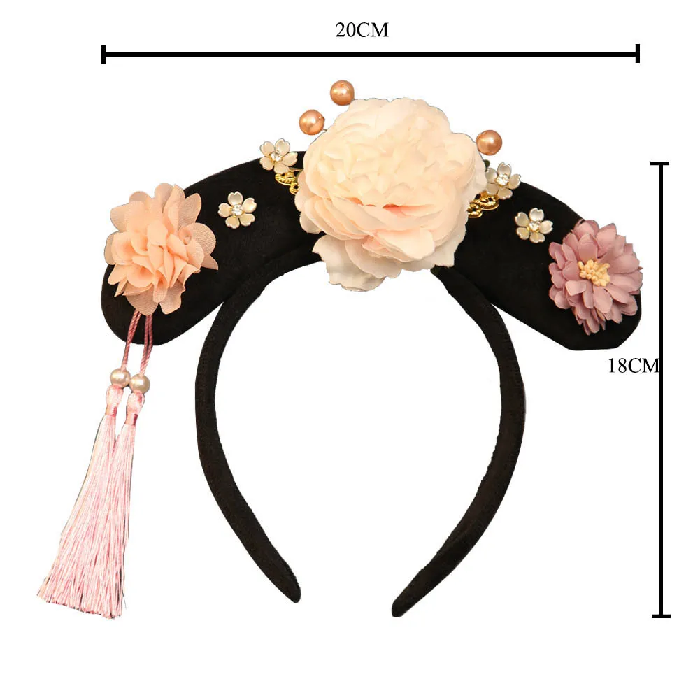 Chinese Princess Gege Headband Ancient Royal Flower Pearl Tassel Hair Band Costume Cosplay Photography Headwear for Girls Women