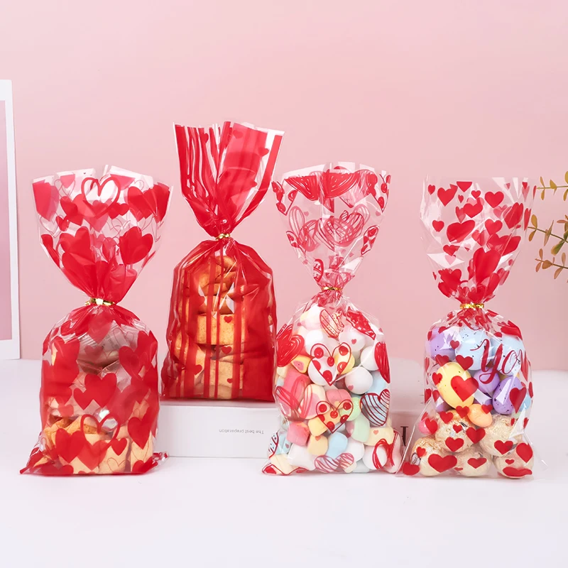 60 Stück Valentinstag Liebe Herz durchsichtige Kunststoff Süßigkeiten Taschen Cookie Leckerli Taschen Hochzeit Party Dekor Valentinstag Gastgeschenk Verpackungsbeutel