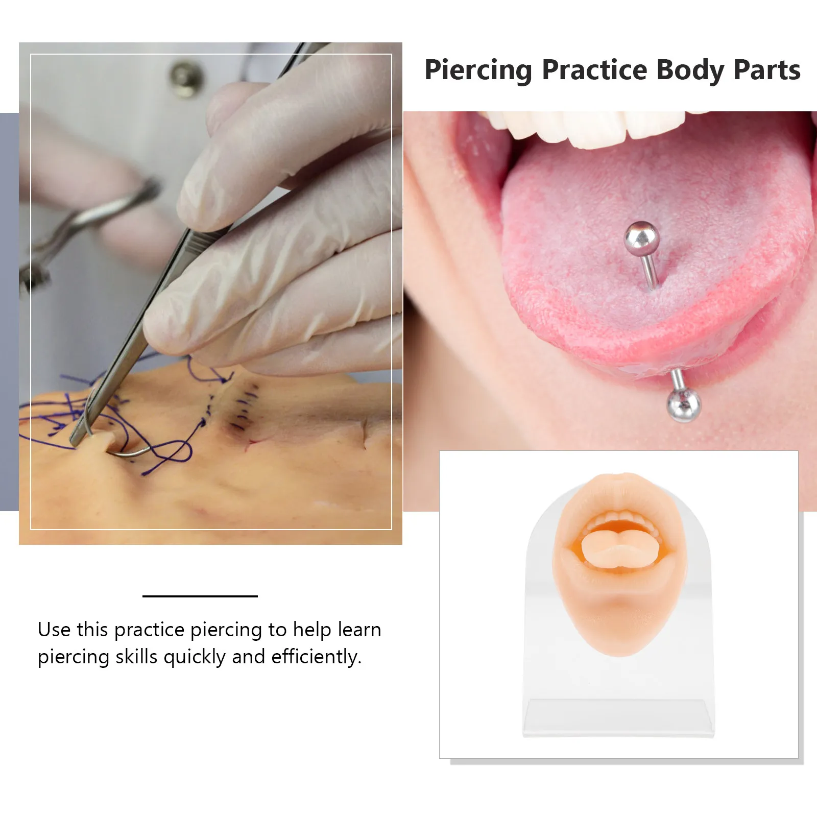 Silicone Simulation Tongue Piercing Practice Mold Soft Flexible Tongue Training Tool for Piercing Skill Learning Supplies