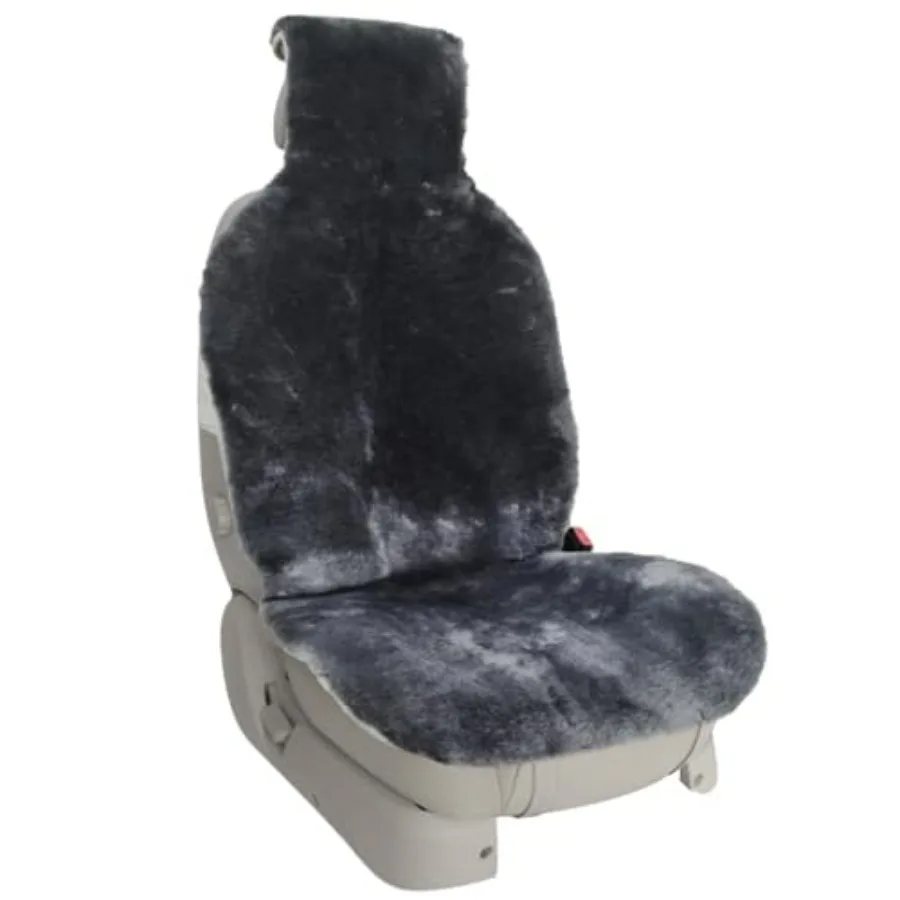 

Automotive Sheepskin Seat Cover Genuine Australian Sheep Skin Universal Fit Airbag Compatible 1pc Gray