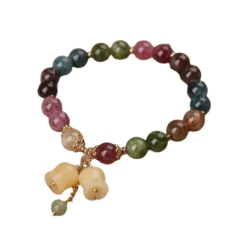 ZAKOL Fashion Natural Stone Bracelet Elegant Lily of the Valley Flower Pendant Elastic Beaded Bracelets for Women Party Jewelry