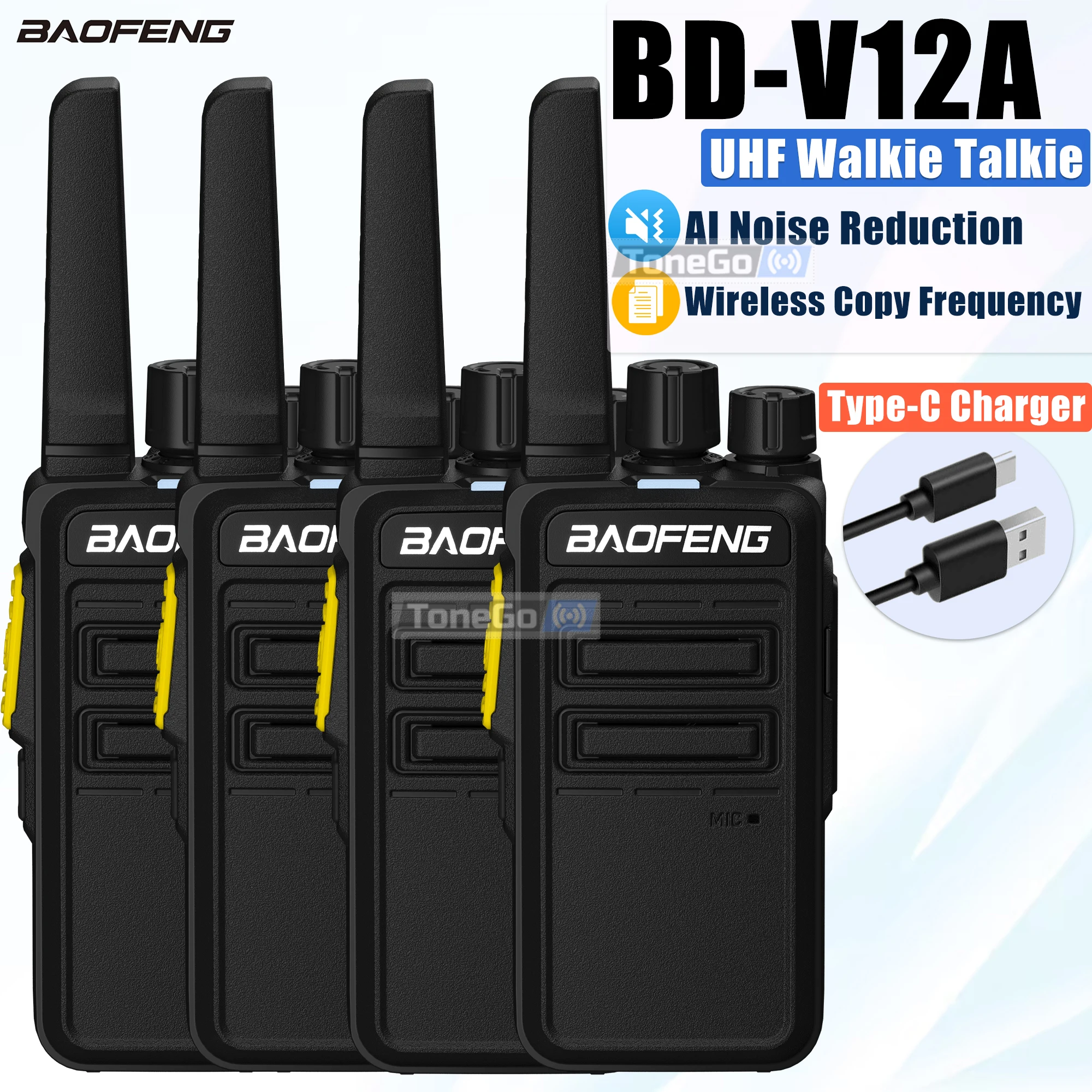Baofeng BD-V12A Mini Walkie Talkie AR-12 Noise Reduction Wireless Copy Frequency Type-C Charger V12-A Ham Two Way Radio Hunting