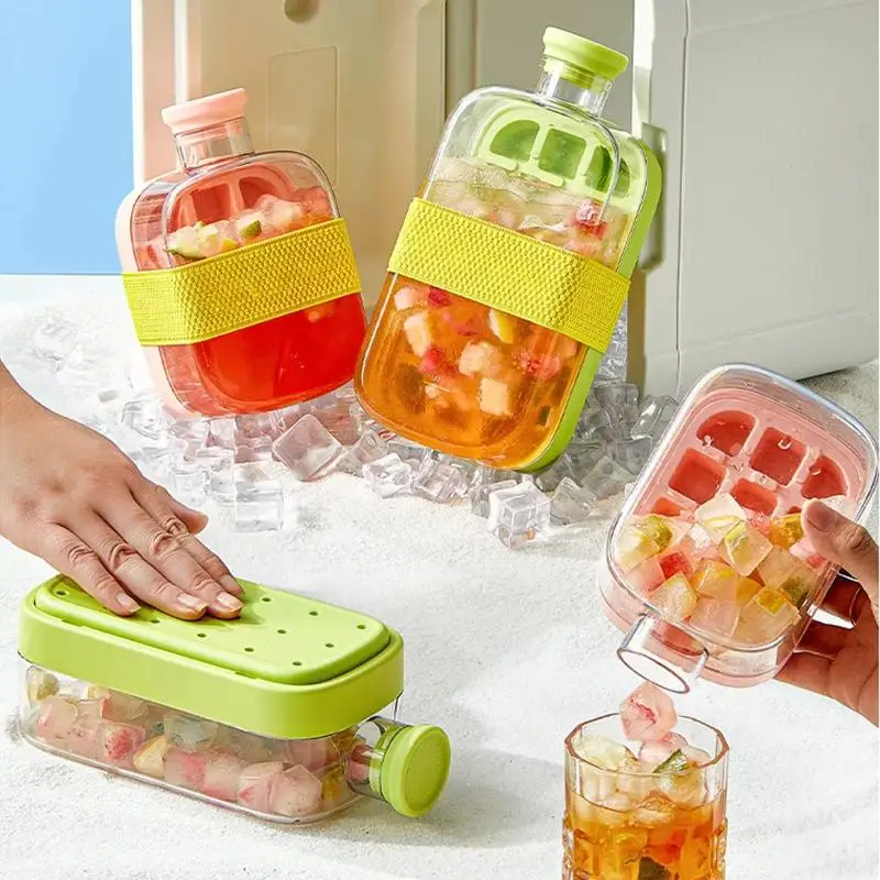Large Silicone Ice Cube Bottle Mold With Straw 500/800ML Stackable Cold Juice Ice Maker Tray
