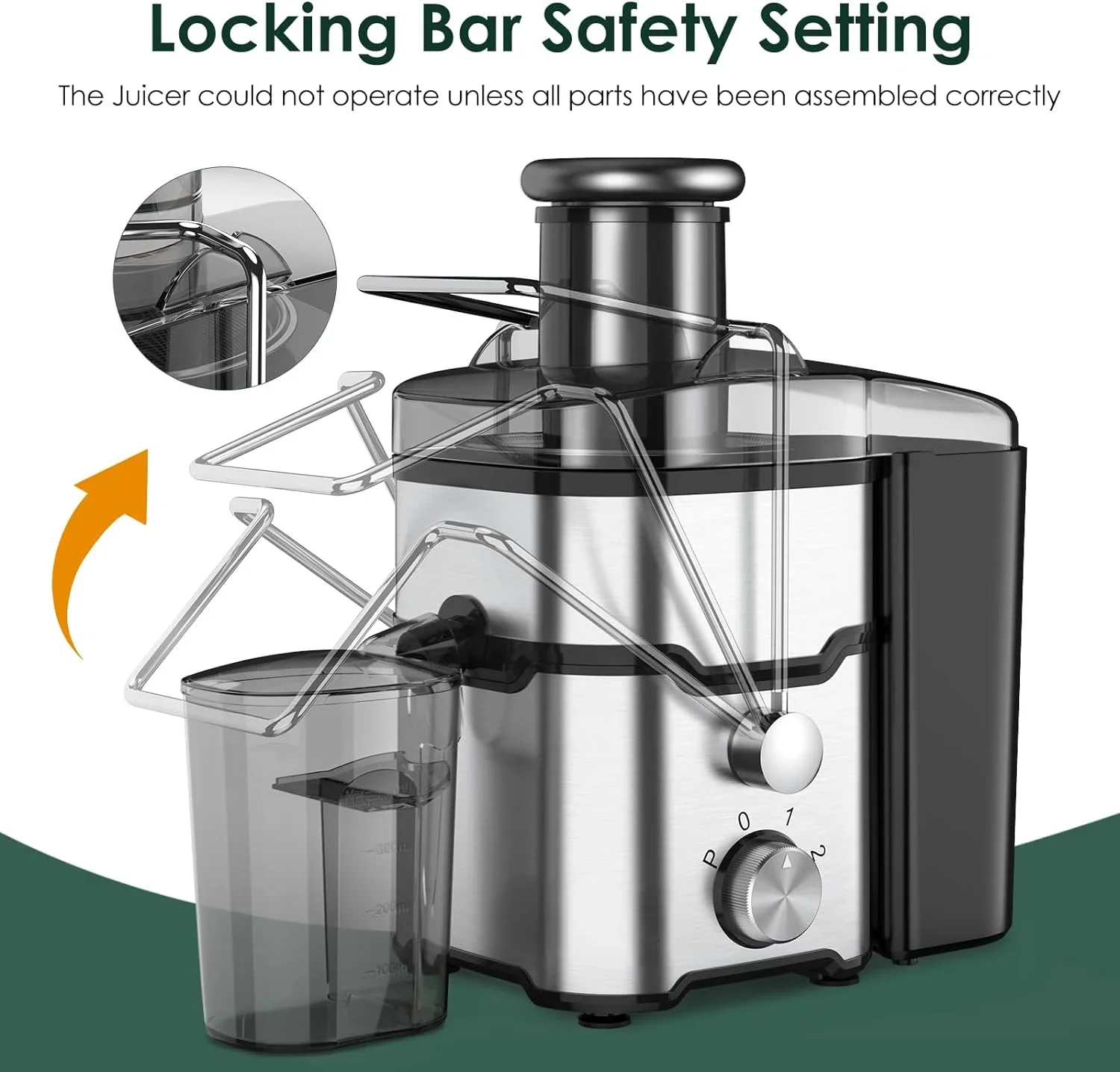 ドリップ防止設計のスチールジューサー,お手入れと使用が簡単,コンパクトでパワフル,健康的な生活のために