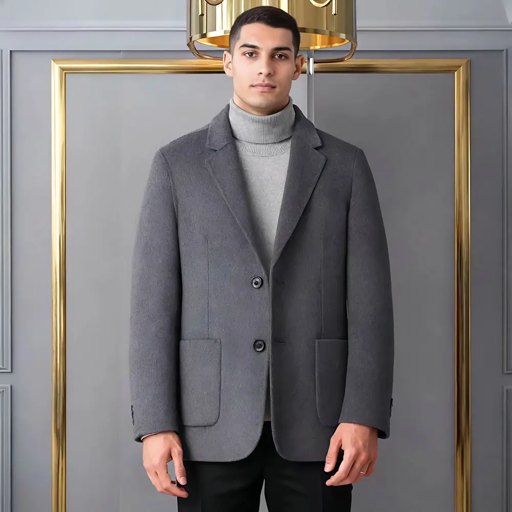 

Men Cashmere Blazers Quiet Luxury Soft Warm Wool Blend Suit Jacket Black Gray Navy Coffee Basic Attire Old Money Style Garment