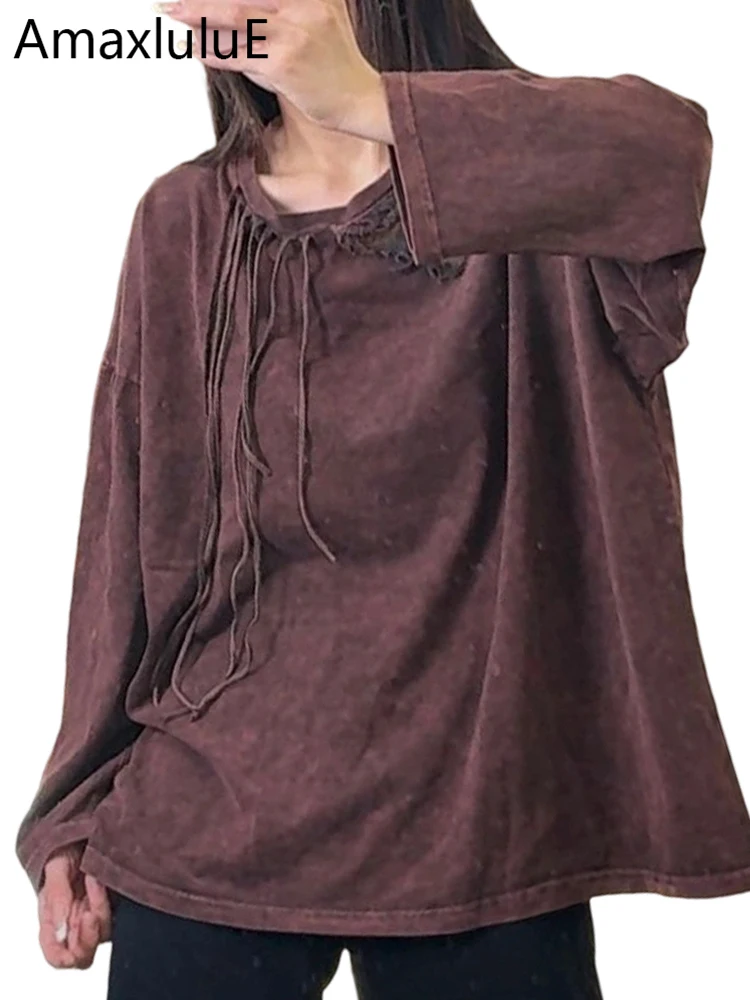 

Amax LuluE, весна 2026, свободные однотонные футболки с круглым вырезом, женская классическая модная одежда для отдыха, женские корейские элегантные винтажные топы