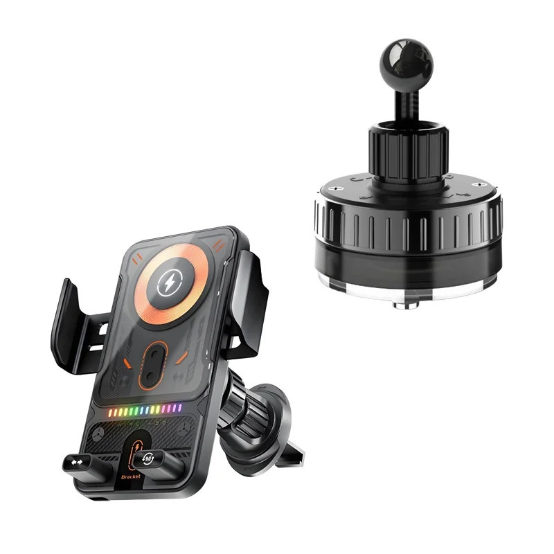 TONGDAYTECH F18 Kabelloses Auto-Ladegerät mit automatischer Erkennung     Elektrische drehbare Halterung     Umgebungslicht     Kompatibel mit iPhone 16/15/14/Samsung S25U 7
