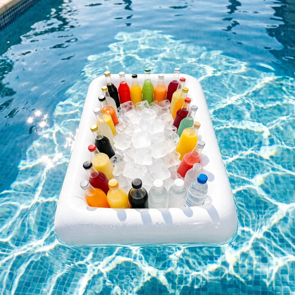 1pc PVC Inflatable Serving Bar, Large Rectangular Ice Cooler Tray, Floating Drink Cooler for Pool Party