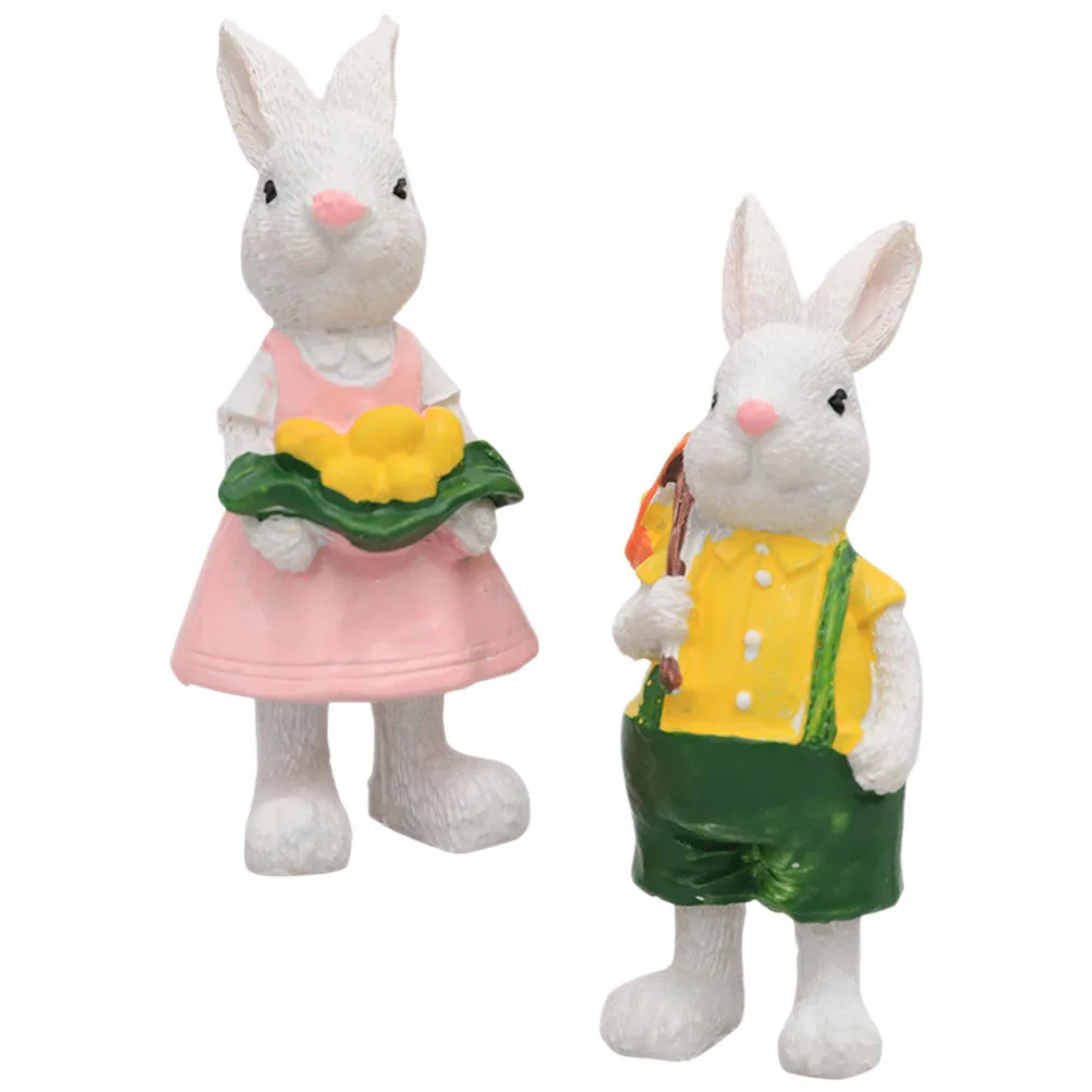 

2Pcs Easter Bunny Resin Decorations Small Rabbit Ornaments Realistic Desktop Easter Animal Decor Rabbit Decorations