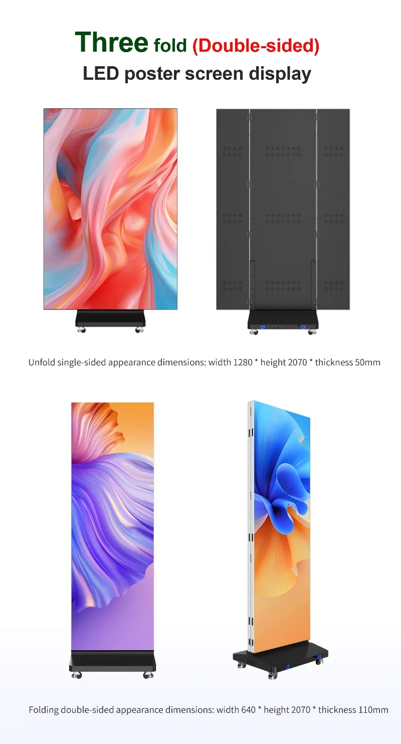 Factory Price P2.5 Portable Smart Trifold LED Screen Poster Display for Indoor Advertising & Welcome Messages