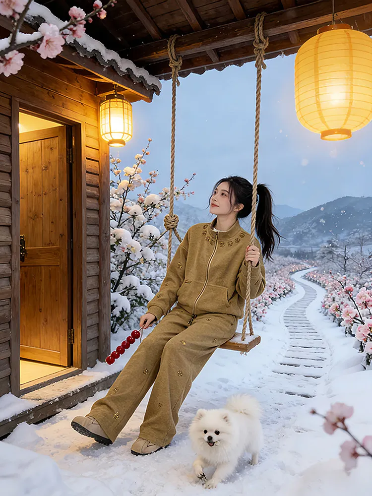 

Шикарный зимний комплект: худи и брюки с широкими штанинами, женские брюки с высокой талией, украшенные стразами, на молнии