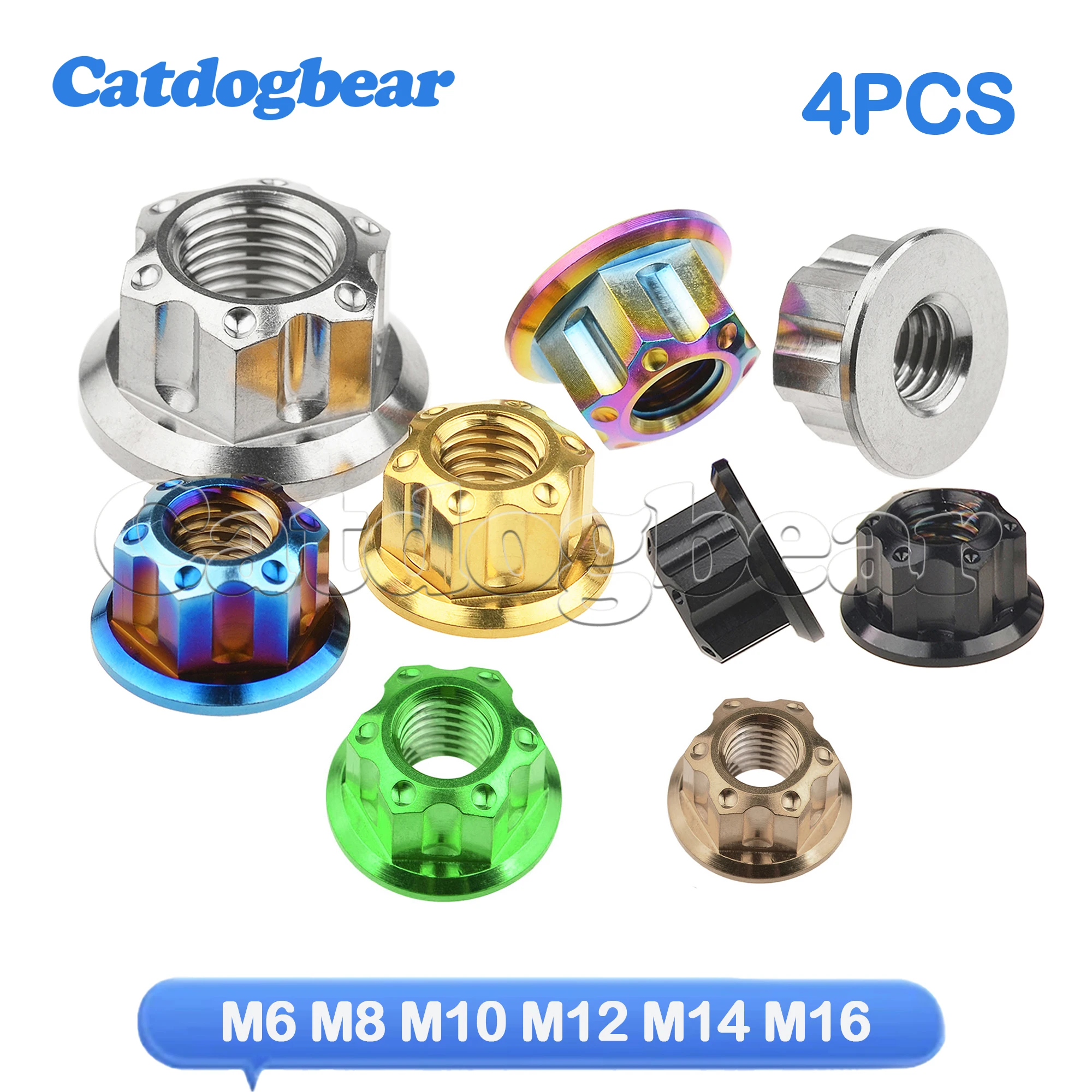 

Catdogbear 4Pcs M6/M8/M10/M12/M14/M16 Titanium Nut Torx Flange Hexagon Nuts for Motorcycle Rear Axle