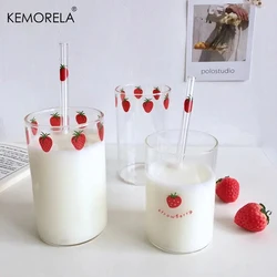 300ml Strawberry Orange Cute Glass Cup Transparent Coffee Milk Water Cups Student Milk Heat Resistant Cold Drinks Without Straw