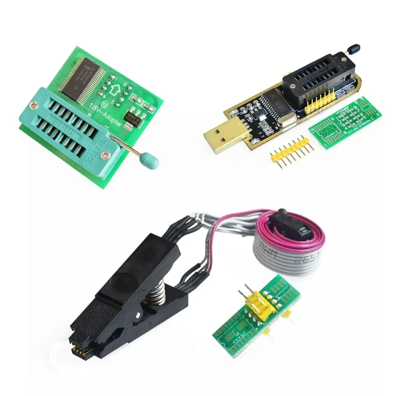 CH341 Series EEPROM Flash BIOS USB SOP8 Test Clip For EEPROM programming+2 adapters 1.8V adapter for Iphone or motherboard