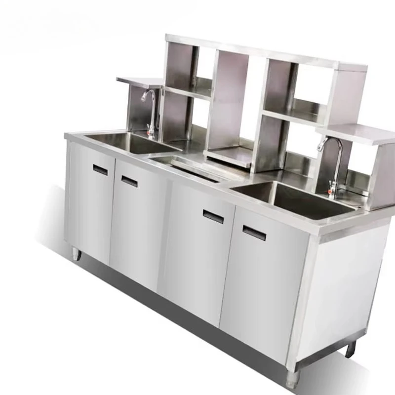 

Hotel Bubble Tea Shop Table Customized Length Counter for Boba Tea Stainless Steel Bubble Tea Counter