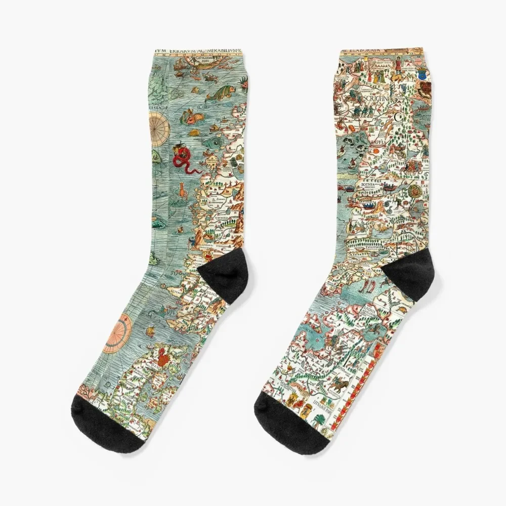 

Carta Marina, map of Scandinavia by Olaus Magnus - 1539 Socks set aesthetic FASHION custom sports Men's Socks Luxury Women's