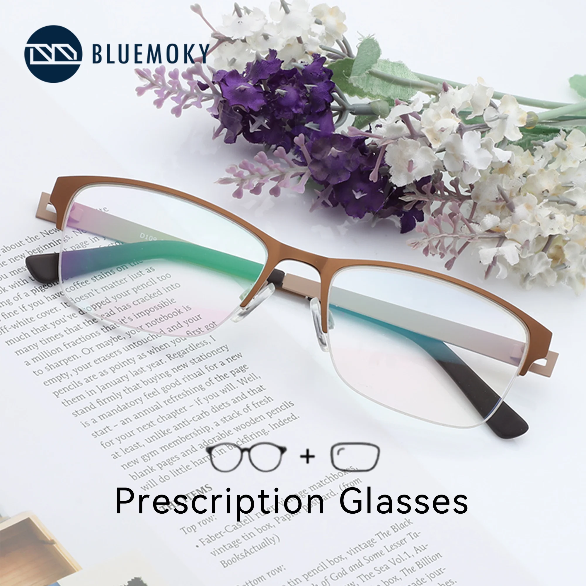 

BLUEMOKY M Size Trendy Square Eyeglasses for Men Metal Half Rimless Prescription Glasses Modern Style
