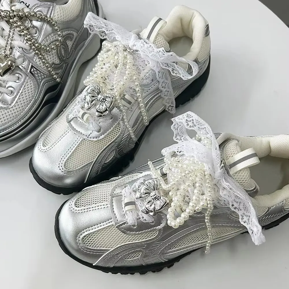 Fashion Bow Pearl Charm Shoes Accessories Handmade Shoes Clip Pearl Rhinestone Shoe Chain For Sneaker DIY Shoes Decoration Gifts