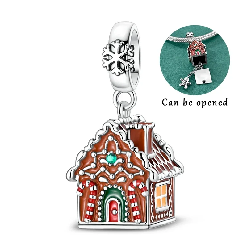 Weihnachtsparty 925 Sterling Silber Schleife Glocke Elch Pinguin Lebkuchen Charms Perlen Passend für Original-Armbänder Damen DIY Schmuck Geschenk – Detail 37