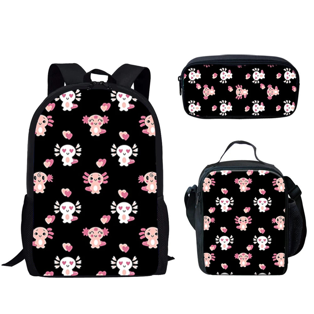 

Cute Cartoon Axolotl Print 3Pcs School Bag for Teen Boys Girls Backpack for Primary Student Schoolbags Large Capacity Backpack