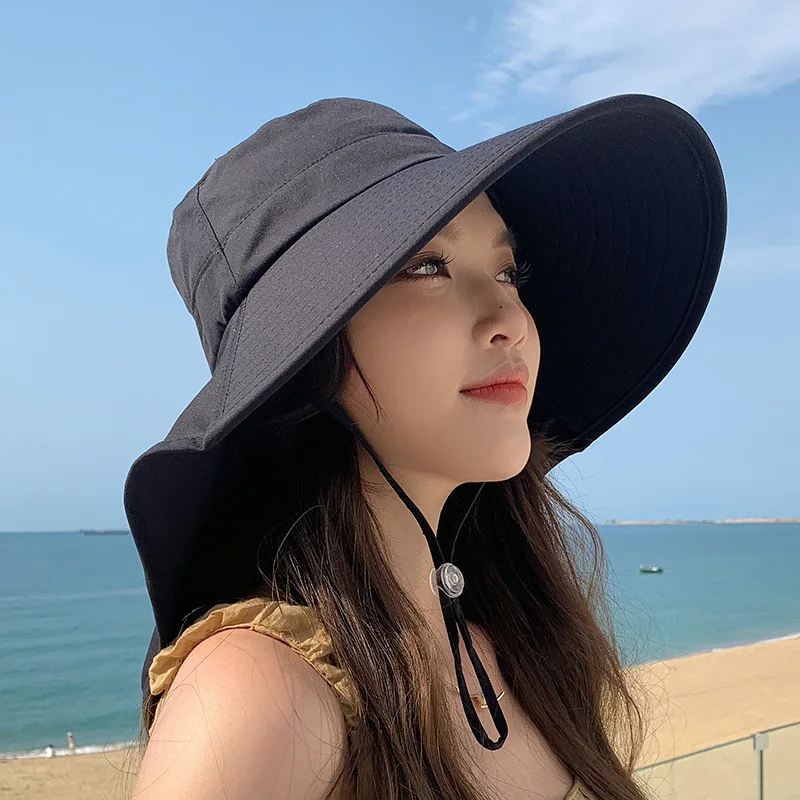 Large Brim Shawl Bucket Hat for Women Korean Versatile Foldable Fisherman Cap Outdoor Sunscreen Visors Vacation Beach Summer Hat