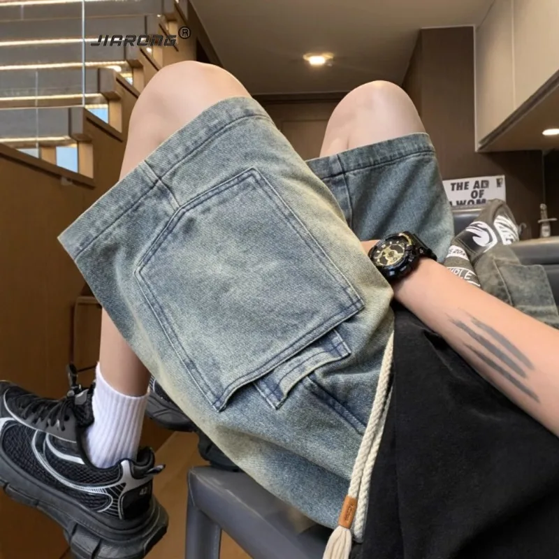 Men's Summer Thin American High Street Large-sized Washed Distressed Distressed Loose Casual Capri Workwear Denim Shorts Fashion