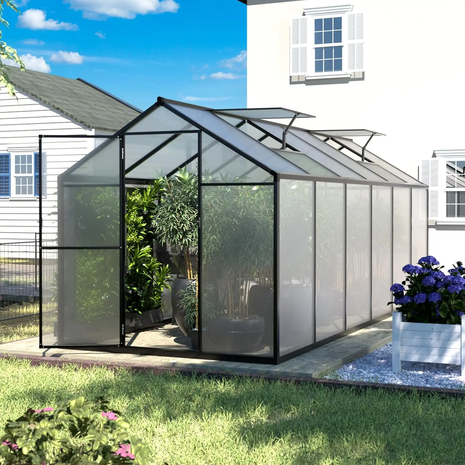6 x 12 FT Outdoor Greenhouse, Polycarbonate Greenhouse with Aluminum Frame, Walk in Green House Plastic Kit Heavy, Customized