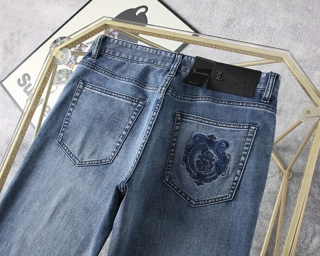 

BILLIONAIRE BLSK CPRT Jeans Thin Cotton Men 2025 Spring Summer new Blue embroidery Middle waist casual Big size 30-40 Pants