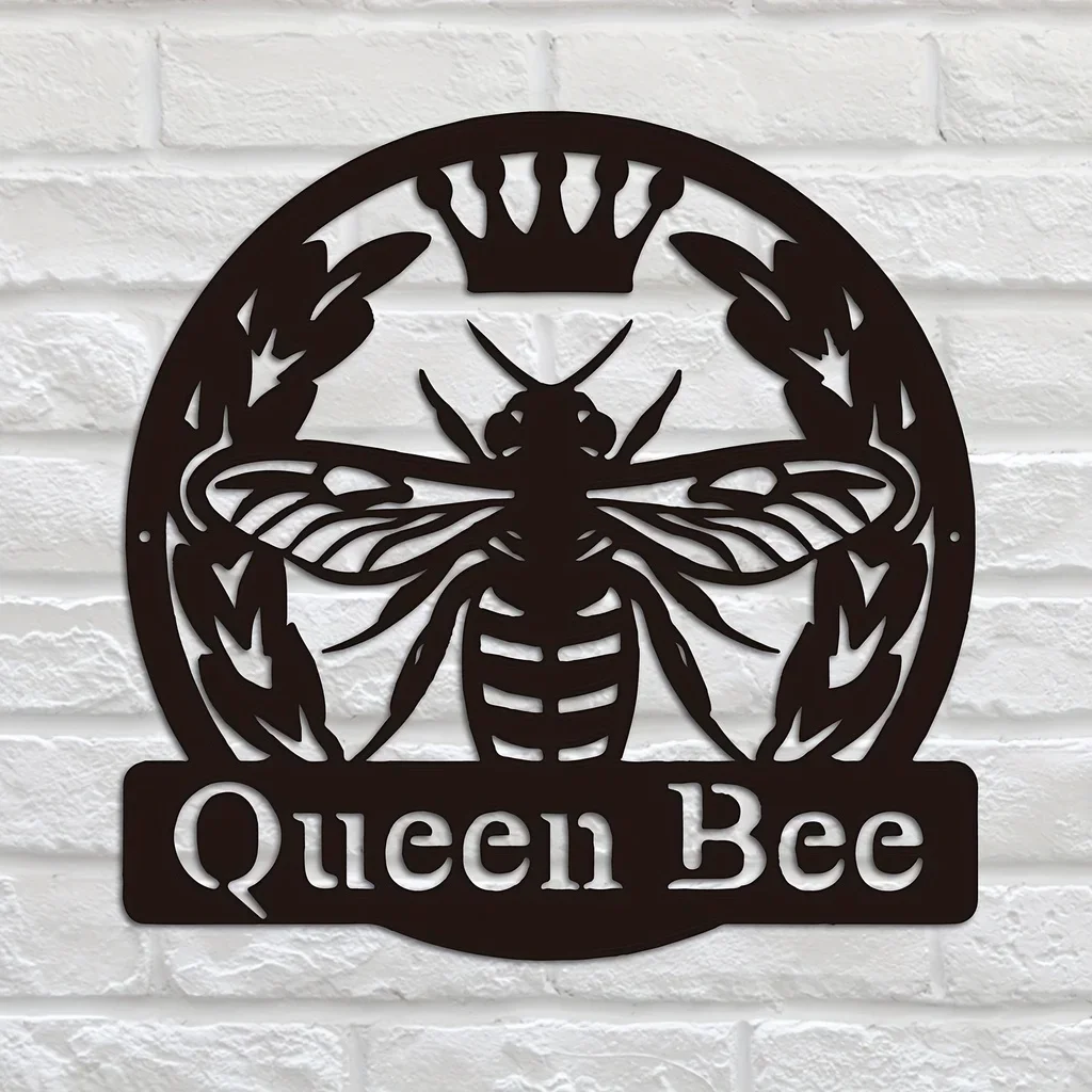 1pc Bee Queen Monogram Metal Wall Hanging Sign Perfect Wall Art Decor for Your Patio Garden or Housewarming Gift Art