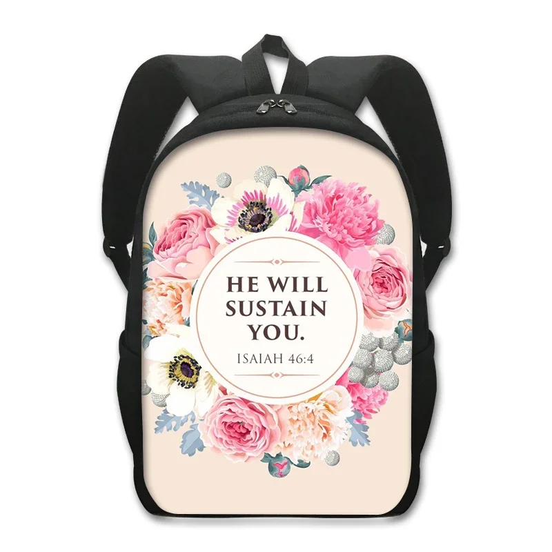 Religious Bible Verse Print School Backpacks Christian Floral Women Backpack for Travel Children School Bags Laptop Backpacks