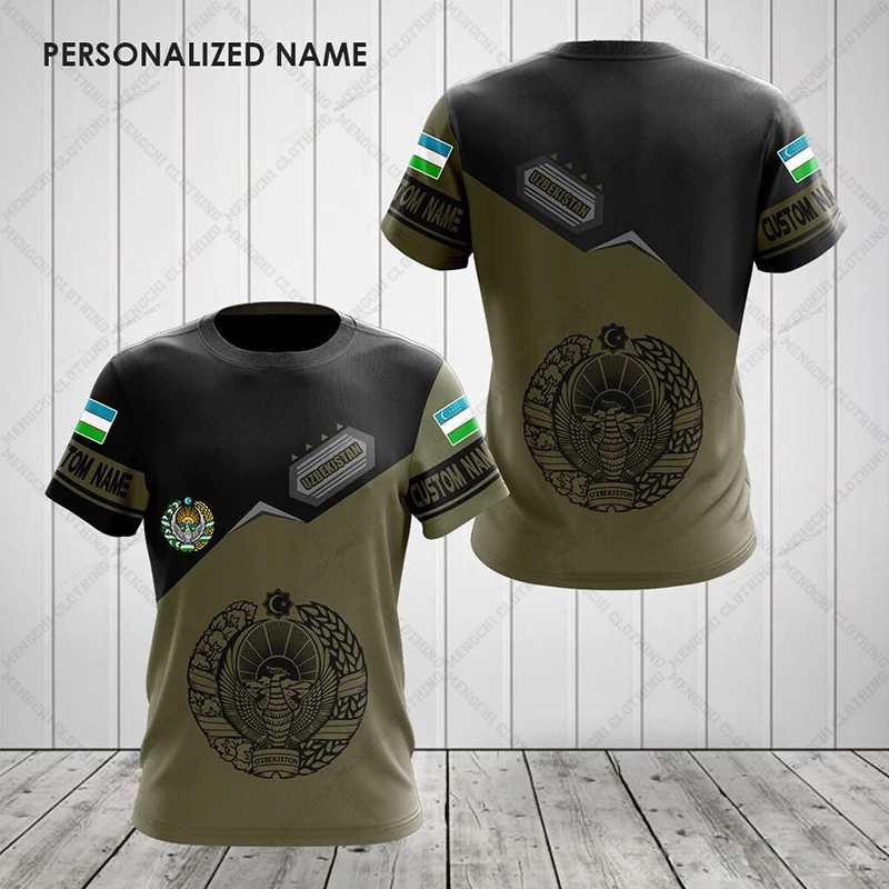 Custom Name Uzbekistan Emblem Graphic Tees Summer Casual Pullover Men\'s Fashion Loose T-shirts Boy Oversized Short Sleeves Tops