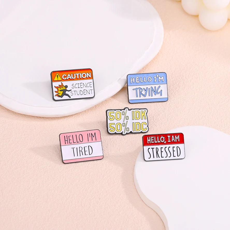 Funny Quotes Brooch I'm Stressed,Tired,Trying 50% IDN 50% IDC I'm Dialog Enamel Pin Denim Shirt Lapel Badge Jewelry Broche