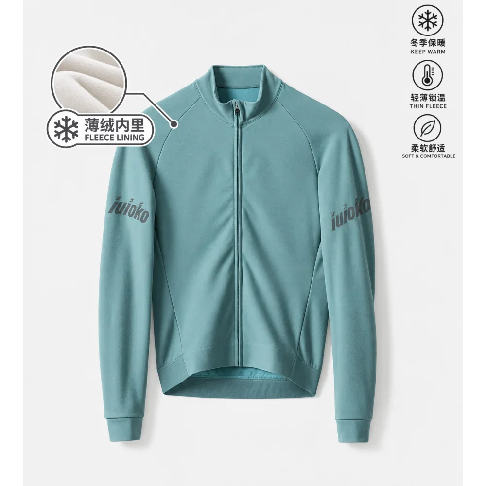 2027 iuioko Cycling Jersey Winter Thermal Fleece Cycling Jersey Long Sleeve Hot Warm Soft Brushed Breathable Bicycle Clothing