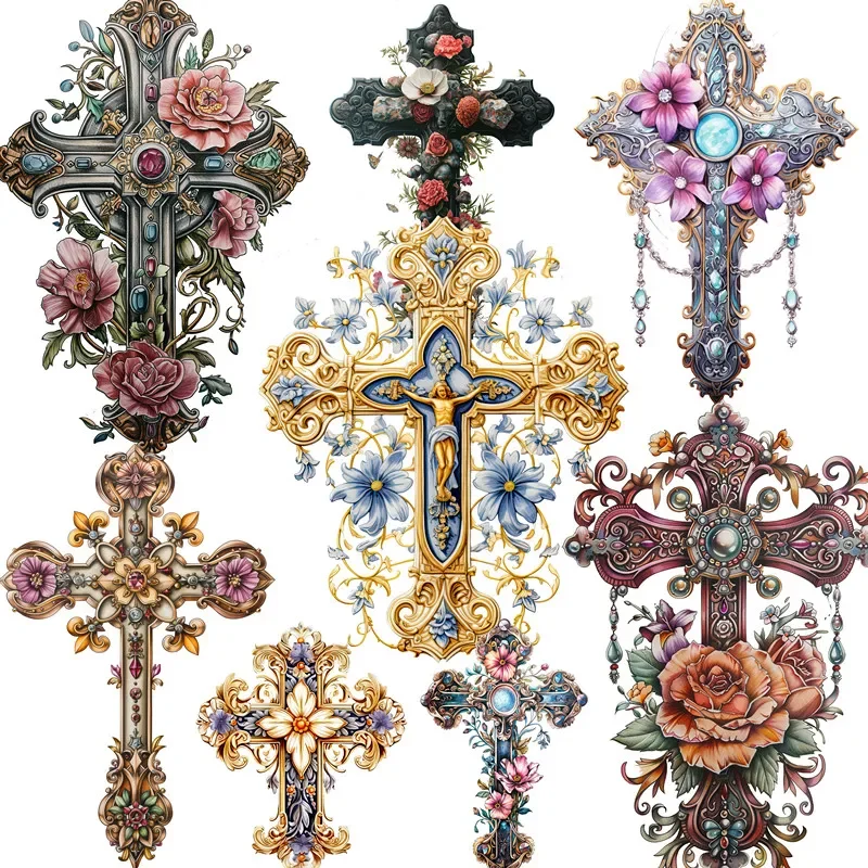 20Pcs/Pack Vintage Metal Cross Flowers Sticker DIY Craft Scrapbooking Album Junk Journal Decorative Stickers