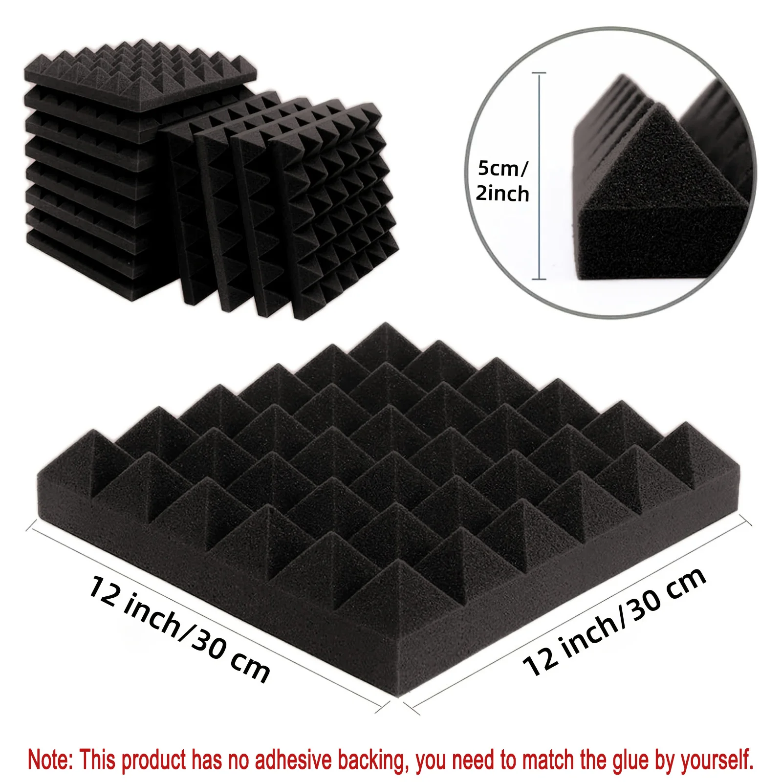 HERTBER 12 Paneles Acústicos de Espuma Piramidal Negra de 30x30x5cm, Comprimidos al Vacío, Sin Adhesivo, Absorbentes de Sonido, para Pared y Techo de Estudio