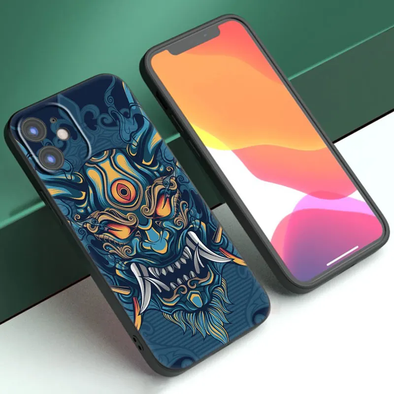 Japanese Samurai Oni Mask Black Case For Apple iPhone 15 Pro Max 15 14 13 12 Pro Max Mini 11 Pro 7 8 Plus XR X XS SE 2020 2022