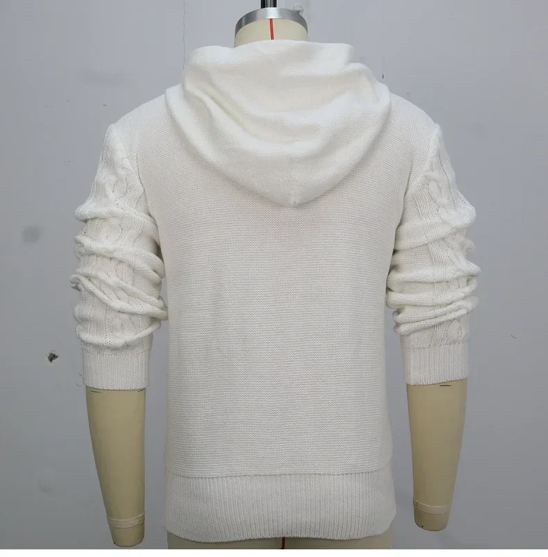 Men Pullovers Sweaters Solid Casual Loose Splice Hooded Knitted Regular Thick Warm Tops Autumn Winter 2025 Sweatshirts