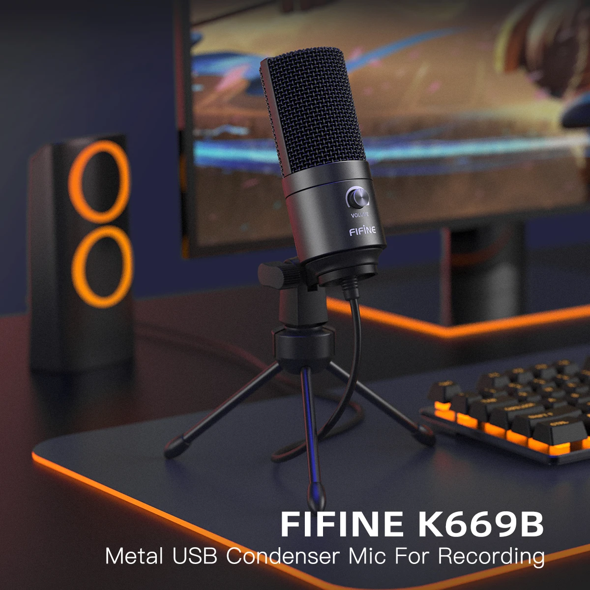 FIFINE 게인 노브가 있는 USB 콘덴서 마이크, 홈 스튜디오용 금속 녹음 마이크, 팟캐스팅, 보이스 오버, 노트북, Windows -K669