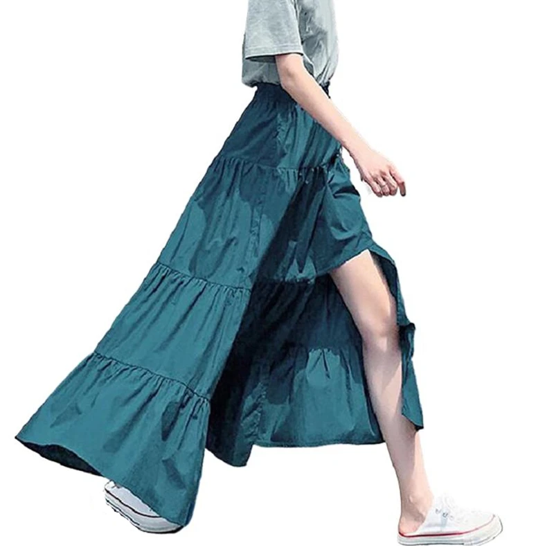 

Korea style Women streetwear Linen Cotton Long Skirts Pleated Asymmetry Maxi Skirts Beach Boho Vintage Autunm Skirt 5XL 6XL